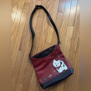 Chala Burgundy and Black Crossbody Bag with Dog Patch